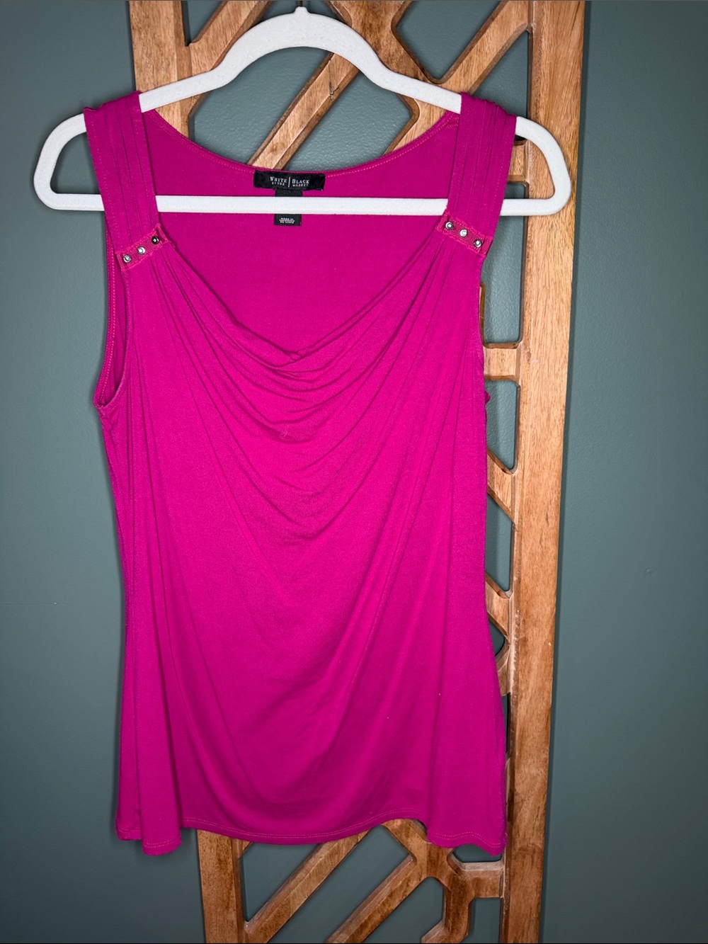 White House Black Market Fuchsia Draped Cowl Neck Tank with Studded Straps